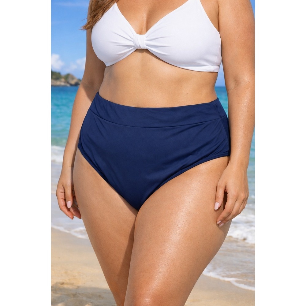 Mynah High-Rise Bikini Bottom XXL Navy Blue Medium Coverage Swim Bottom NWT
